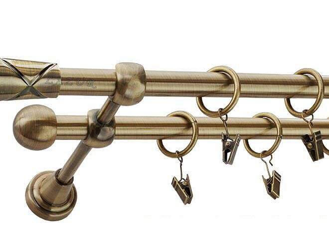 Karnisz PINO Antyk Mosiądz, Podwójny 16 +16 rura gładka - 180 cm