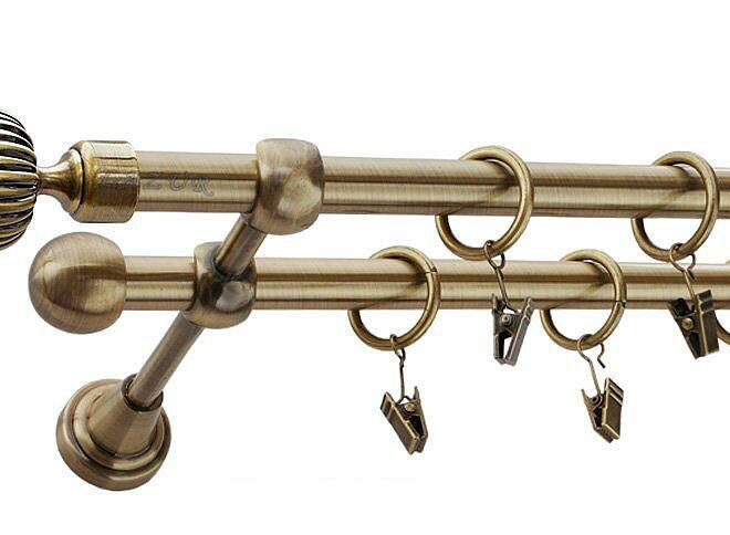 Karnisz ODEON Antyk Mosiądz, Podwójny 16 +16 rura gładka - 480 cm