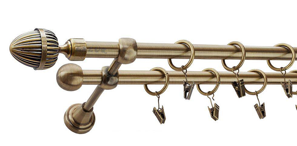 Karnisz ODEON Antyk Mosiądz, Podwójny 16 +16 rura gładka - 320 cm