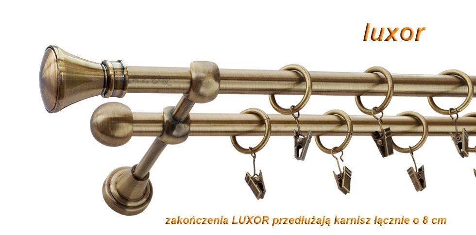 Karnisz LUXOR Antyk Mosiądz, Podwójny 16 +16 rura gładka - 260 cm - obrazek 3