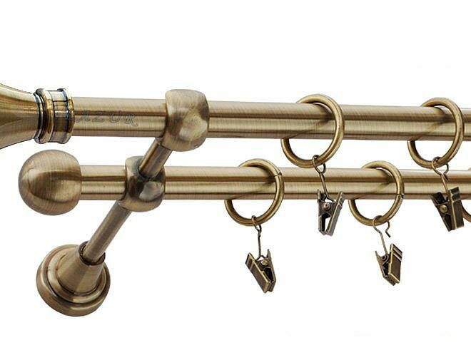 Karnisz LUXOR Antyk Mosiądz, Podwójny 16 +16 rura gładka - 260 cm