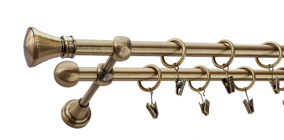 Karnisz LUXOR Antyk Mosiądz, Podwójny 16 +16 rura gładka - 260 cm