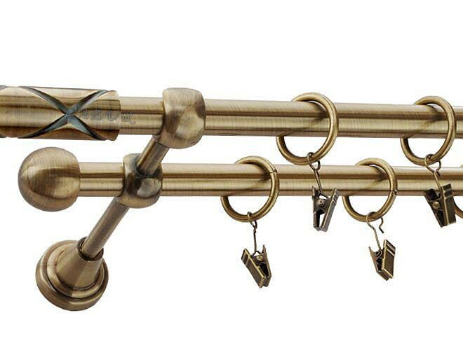 Karnisz CASINO Antyk Mosiądz, Podwójny 16 +16 rura gładka - 480 cm