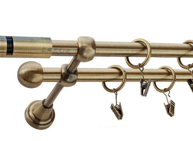 Karnisz CAPRI Antyk Mosiądz, Podwójny 16 +16 rura gładka - 340 cm