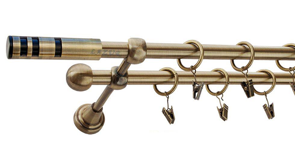 Karnisz CAPRI Antyk Mosiądz, Podwójny 16 +16 rura gładka - 320 cm
