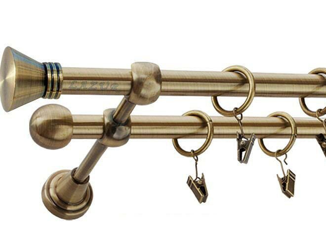 Karnisz FARAON Antyk Mosiądz, Podwójny 16 +16 rura gładka - 480 cm