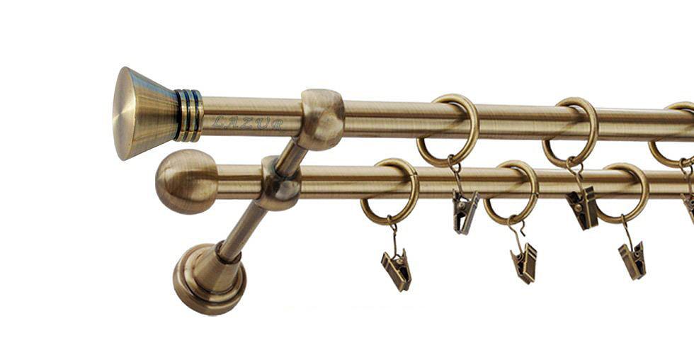 Karnisz FARAON Antyk Mosiądz, Podwójny 16 +16 rura gładka - 120 cm