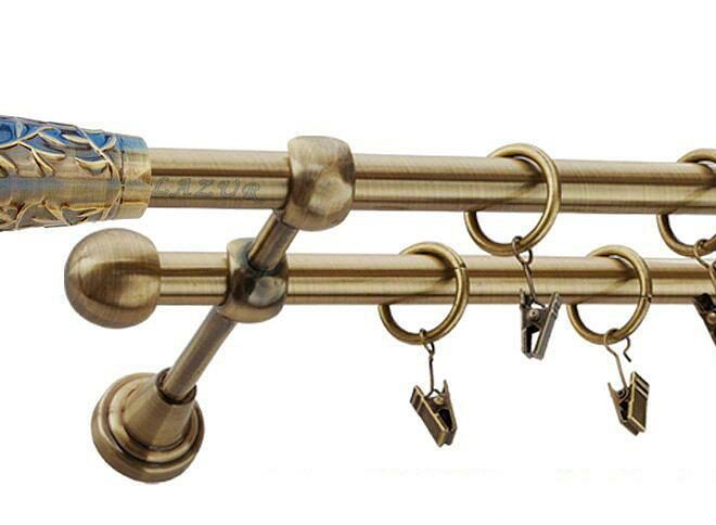 Karnisz DRAGON Antyk Mosiądz, Podwójny 16 +16 rura gładka - 180 cm