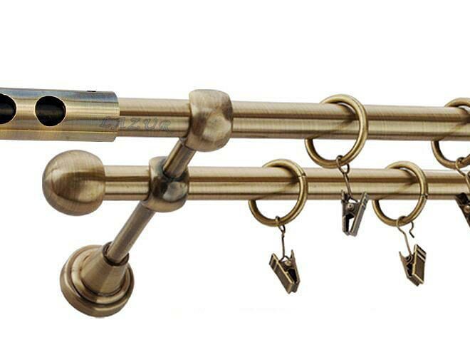 Karnisz DAWI Antyk Mosiądz, Podwójny 16 +16 rura gładka - 340 cm