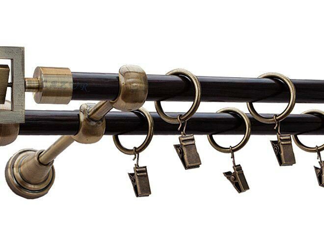 Karnisz RUBIK Antyk Mosiądz, Podwójny 16 +16 rura wenge - 340 cm