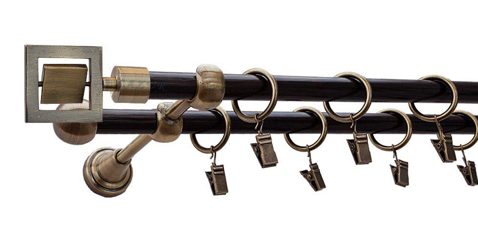 Karnisz RUBIK Antyk Mosiądz, Podwójny 16 +16 rura wenge - 160 cm