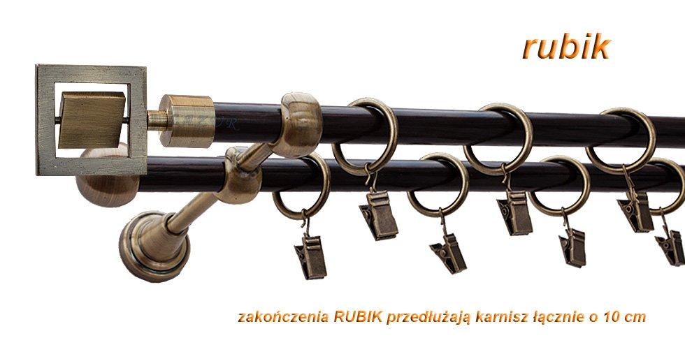 Karnisz RUBIK Antyk Mosiądz, Podwójny 16 +16 rura wenge - 160 cm - obrazek 3