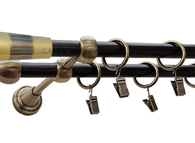 Karnisz DORIS Antyk Mosiądz, Podwójny 16 +16 rura wenge - 480 cm