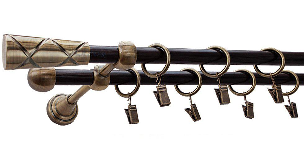 Karnisz PINO Antyk Mosiądz, Podwójny 16 +16 rura wenge - 140 cm