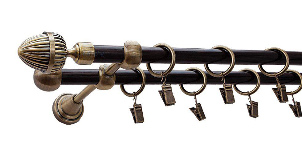 Karnisz ODEON Antyk Mosiądz, Podwójny 16 +16 rura wenge - 220 cm