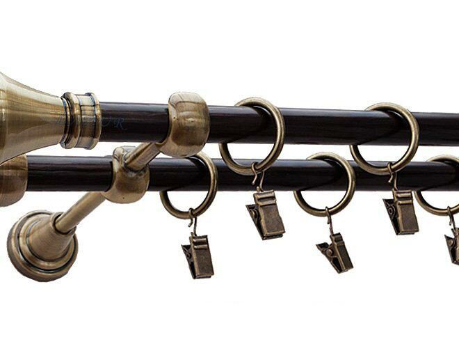 Karnisz LUXOR Antyk Mosiądz, Podwójny 16 +16 rura wenge - 480 cm