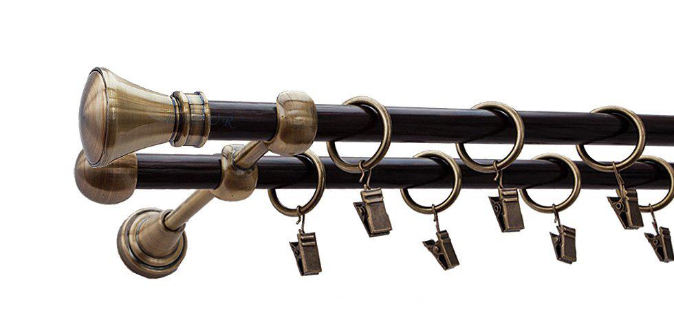 Karnisz LUXOR Antyk Mosiądz, Podwójny 16 +16 rura wenge - 300 cm
