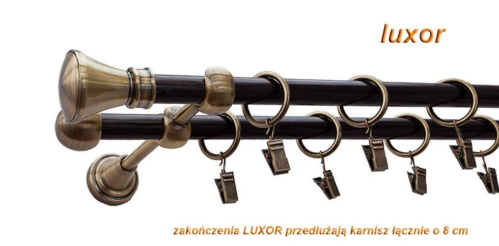 Karnisz LUXOR Antyk Mosiądz, Podwójny 16 +16 rura wenge - 300 cm - obrazek 3