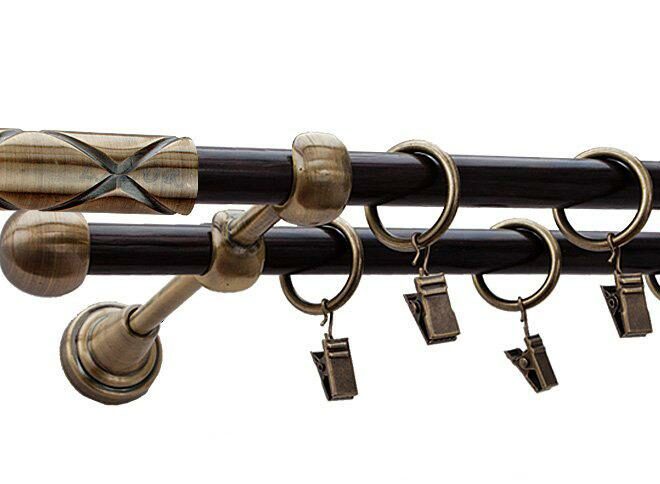 Karnisz CASINO Antyk Mosiądz, Podwójny 16 +16 rura wenge - 180 cm