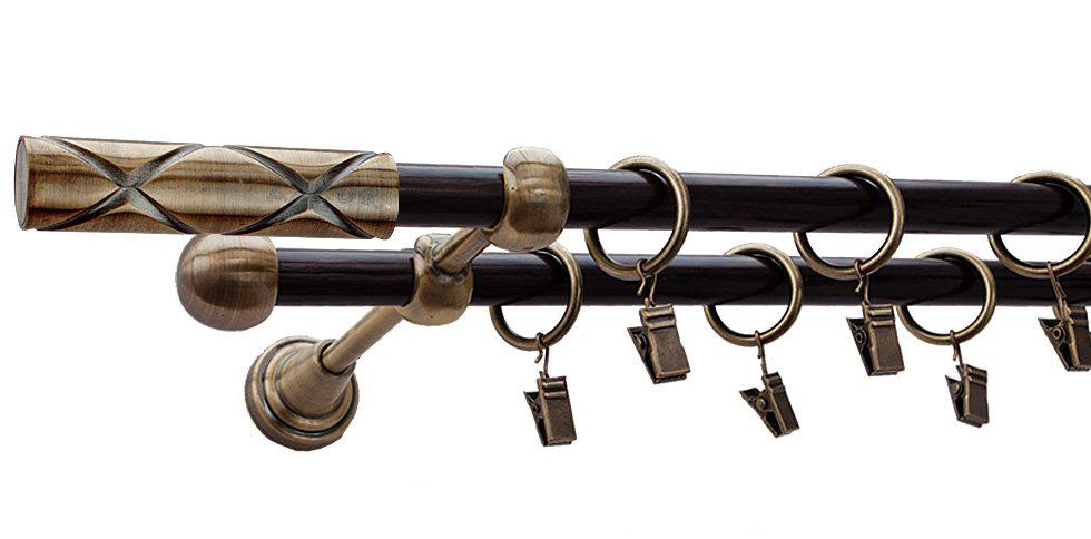 Karnisz CASINO Antyk Mosiądz, Podwójny 16 +16 rura wenge - 300 cm