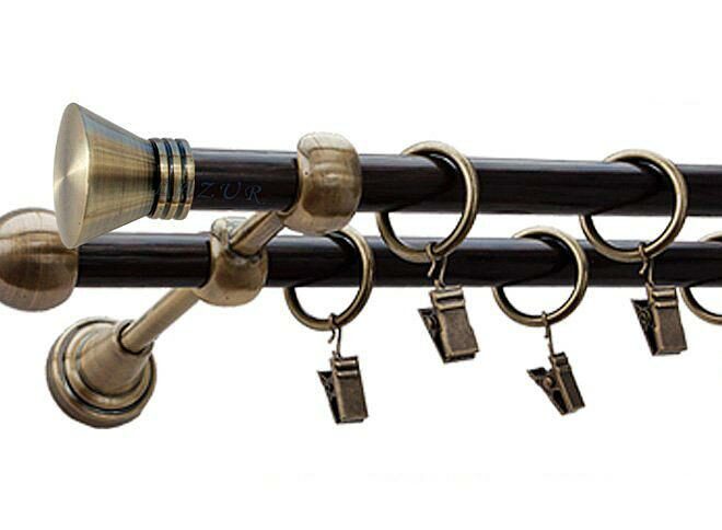 Karnisz FARAON Antyk Mosiądz, Podwójny 16 +16 rura wenge - 260 cm