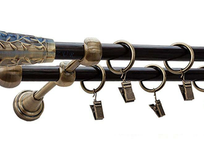 Karnisz DRAGON Antyk Mosiądz, Podwójny 16 +16 rura wenge - 180 cm