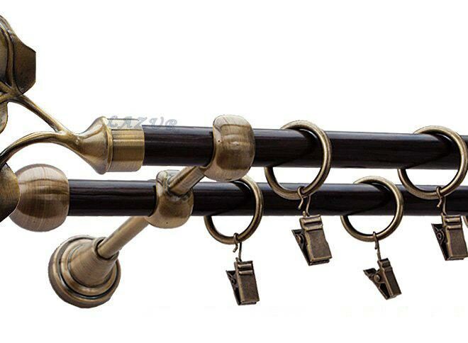 Karnisz GAŁĄZKA Antyk Mosiądz, Podwójny 16 +16 rura wenge - 180 cm