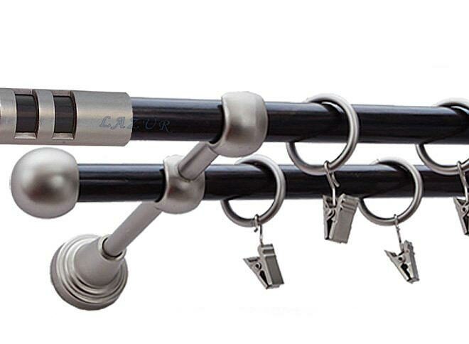 Karnisz DAKOTA Satyna Nikiel, Podwójny 16 +16 rura wenge - 480 cm