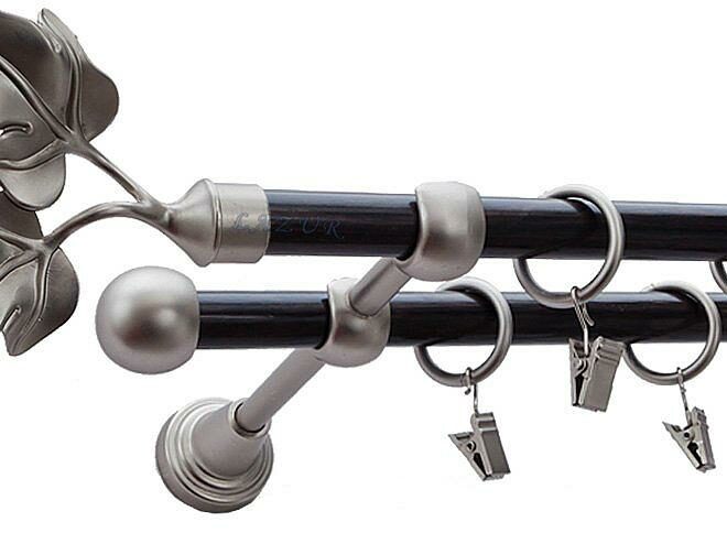 Karnisz GAŁĄZKA Satyna Nikiel, Podwójny 16 +16 rura wenge - 260 cm