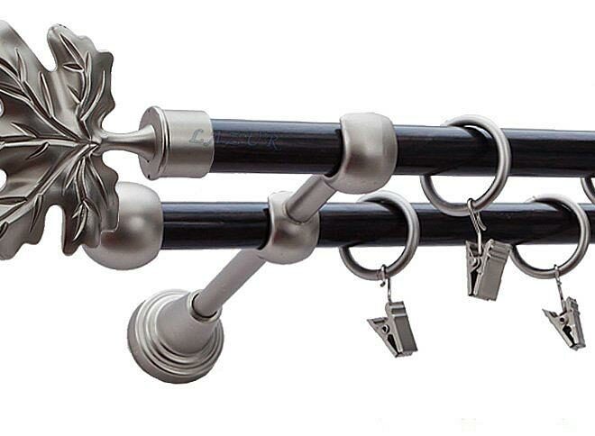 Karnisz KLON Satyna Nikiel, Podwójny 16 +16 rura wenge - 480 cm