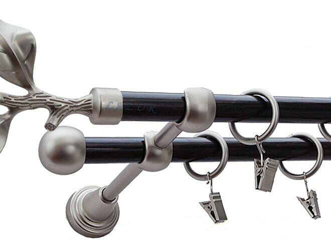 Karnisz LIŚĆ RÓŻY Satyna Nikiel, Podwójny 16 +16 rura wenge - 480 cm