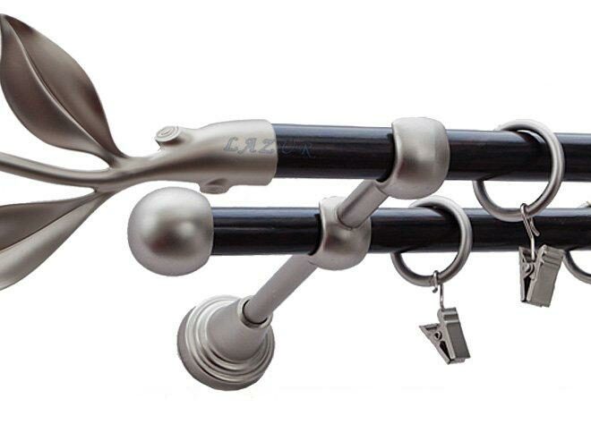 Karnisz LISTEK Satyna Nikiel, Podwójny 16 +16 rura wenge - 180 cm