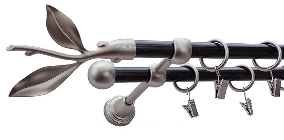 Karnisz LISTEK Satyna Nikiel, Podwójny 16 +16 rura wenge - 320 cm