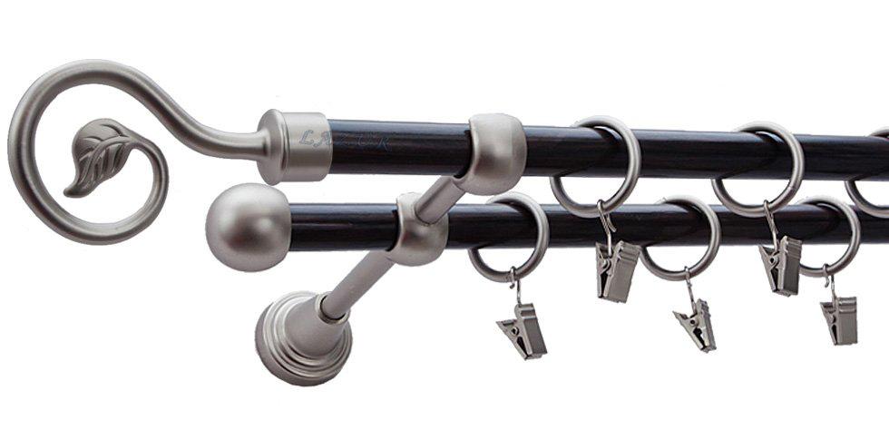 Karnisz LUCCA Satyna Nikiel, Podwójny 16 +16 rura wenge - 440 cm