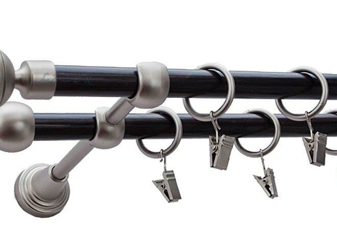 Karnisz PAOLA Satyna Nikiel, Podwójny 16 +16 rura wenge - 260 cm