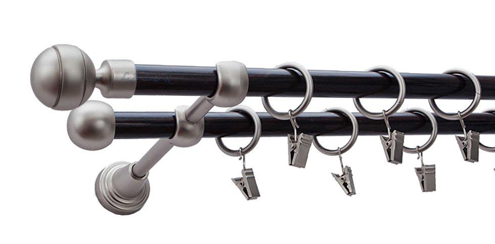 Karnisz PAOLA Satyna Nikiel, Podwójny 16 +16 rura wenge - 360 cm