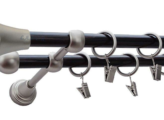 Karnisz MONACO Satyna Nikiel, Podwójny 16 +16 rura wenge - 480 cm