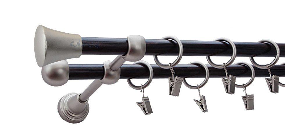 Karnisz MONACO Satyna Nikiel, Podwójny 16 +16 rura wenge - 220 cm