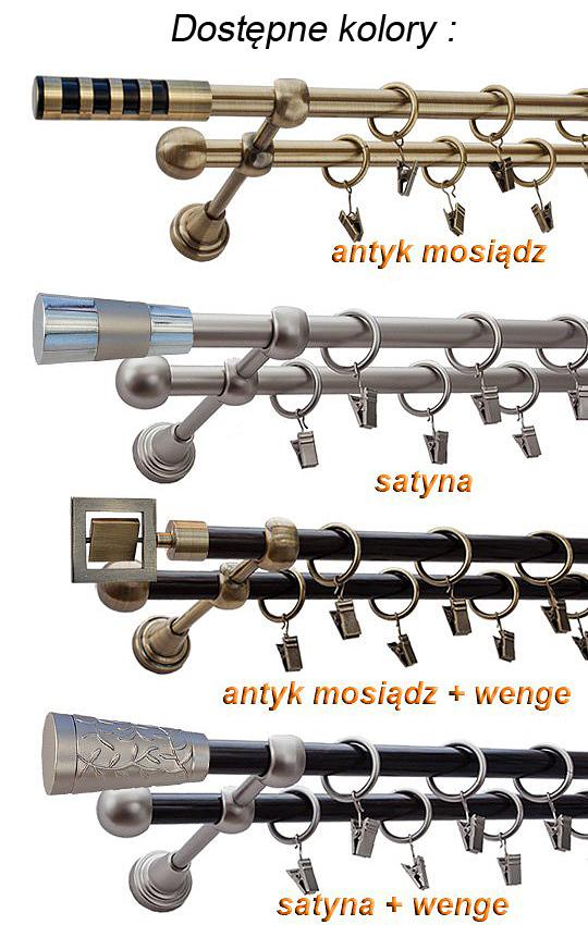 Karnisz ŻOŁĄDŹ Satyna Nikiel, Podwójny 16 +16 rura wenge - 160 cm - obrazek 2