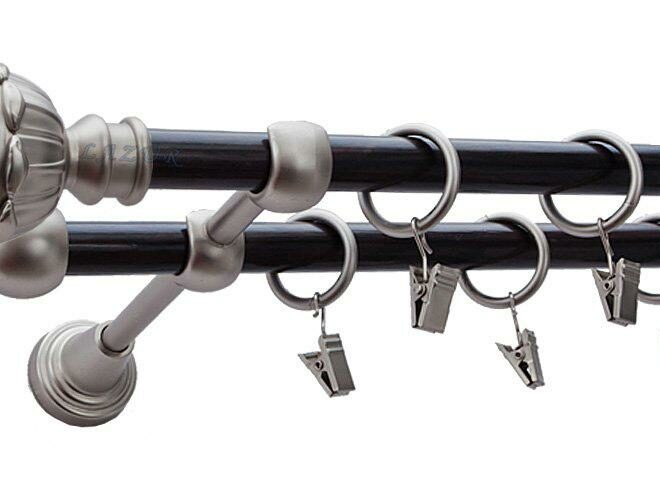 Karnisz ŻOŁĄDŹ Satyna Nikiel, Podwójny 16 +16 rura wenge - 480 cm