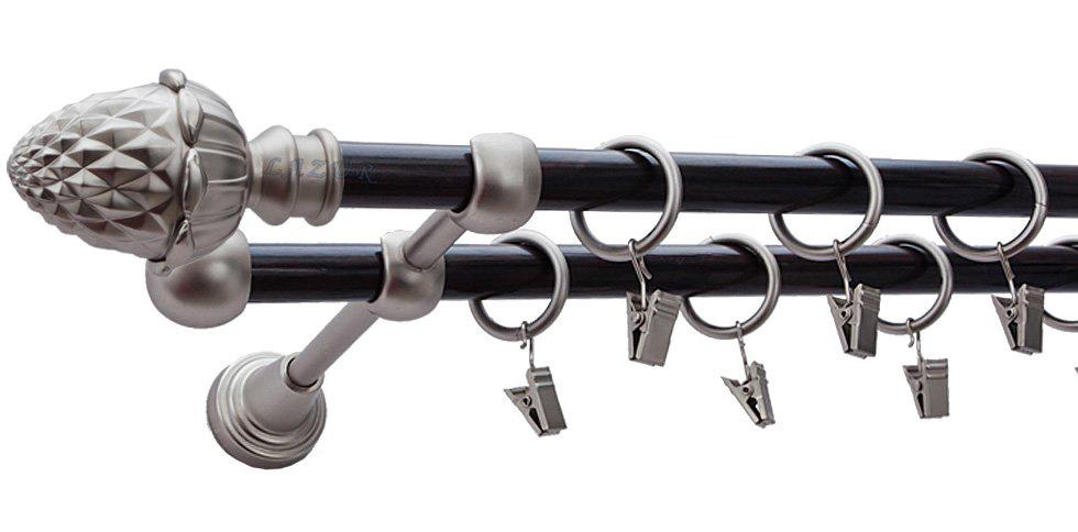 Karnisz ŻOŁĄDŹ Satyna Nikiel, Podwójny 16 +16 rura wenge - 160 cm