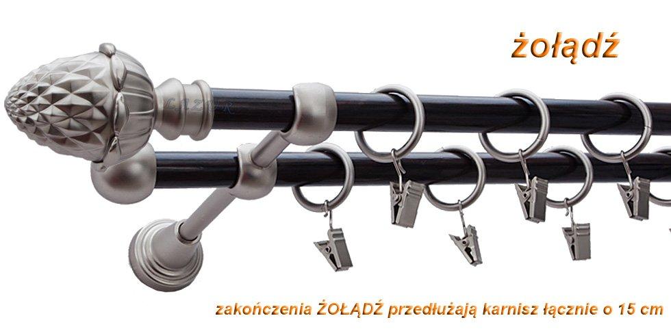Karnisz ŻOŁĄDŹ Satyna Nikiel, Podwójny 16 +16 rura wenge - 160 cm - obrazek 3