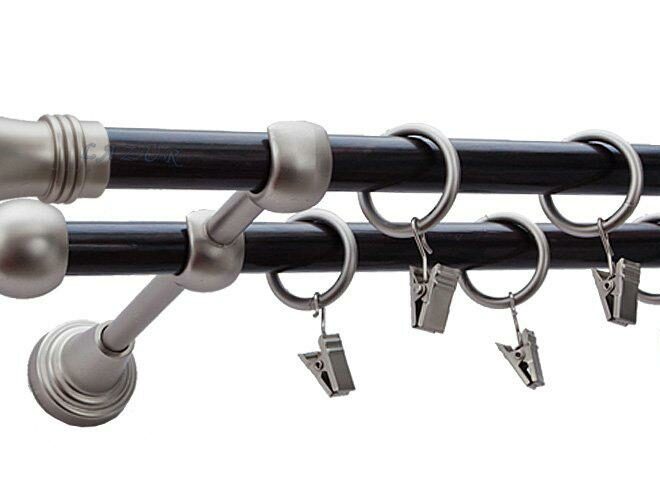 Karnisz PRINCE Satyna Nikiel, Podwójny 16 +16 rura wenge - 260 cm