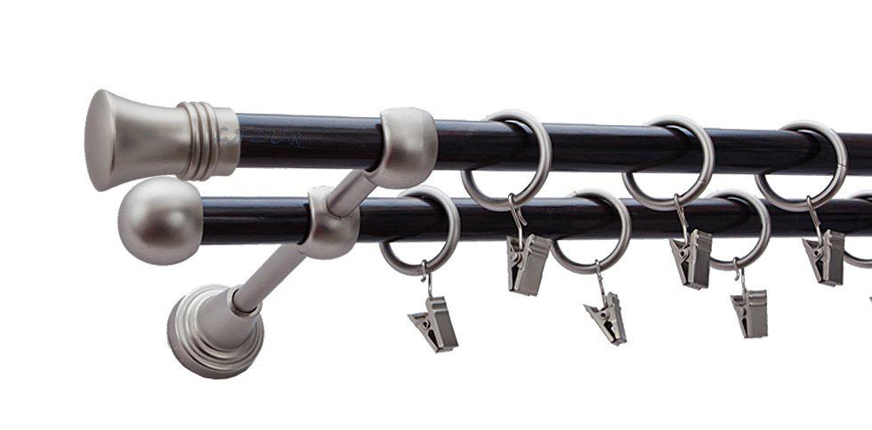 Karnisz PRINCE Satyna Nikiel, Podwójny 16 +16 rura wenge - 440 cm