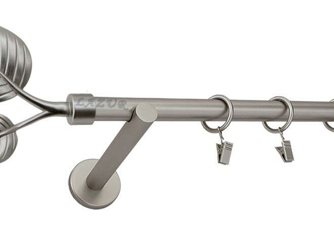 Karnisz DUŻY LIŚĆ Satyna Nikiel, Pojedynczy 19 wspornik prosty - 480 cm