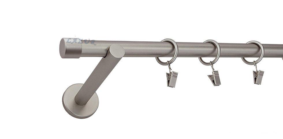 Karnisz ZAŚLEPKA Satyna Nikiel, Pojedynczy 19 wspornik prosty - 200 cm