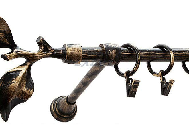 Karnisz Motyw Kute Czarne Złoto, Pojedynczy 16 LIŚĆ RÓŻY - 480 cm