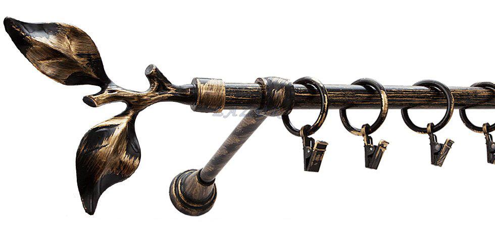 Karnisz Motyw Kute Czarne Złoto, Pojedynczy 16 LIŚĆ RÓŻY - 200 cm