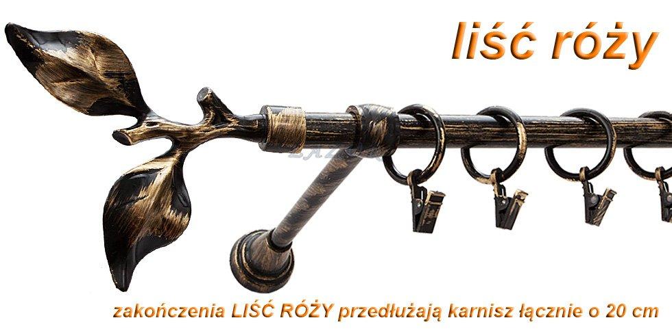 Karnisz Motyw Kute Czarne Złoto, Pojedynczy 16 LIŚĆ RÓŻY - 200 cm - obrazek 3