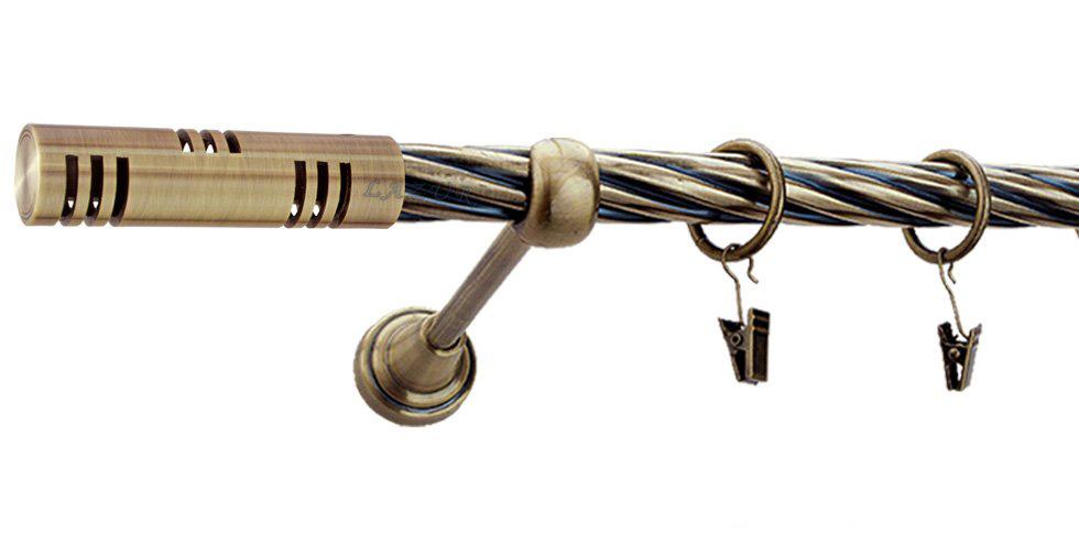 Karnisz ELIS Antyk Mosiądz, Pojedynczy 19 rura skrętna - 200 cm